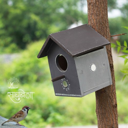 Pakshi Gruh- Mud Art Wooden Bird House- Surya Darpan Art