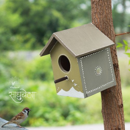 Pakshi Gruh- Mud Art Wooden Bird House- Pahadi Art