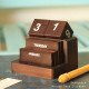 Desk Calendar - Brown Polished Wooden Endless Calendar -Flip 'n' Lift Dices and Slices