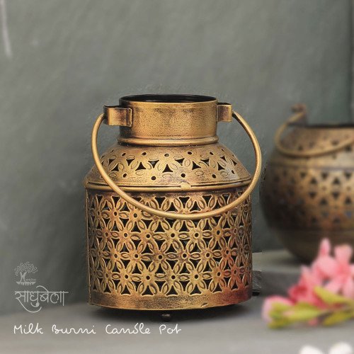 Milk Burni Lantern- Antique Golden T Light Candle Holder